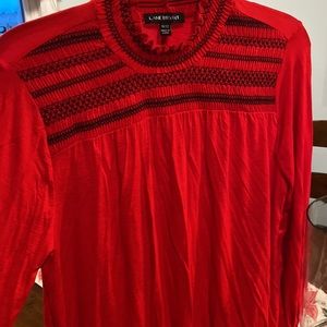 Lane Bryant Smocked Neck High Low Swing Tunic; 3/4 Balloon Sleeve Stretch